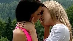 Two booty babes get naked in the nature