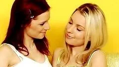 Two slim girls lick each others pussies on the sofa