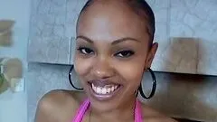 Ebony babe Lacey Duvall blows and gets cum on her beautiful face