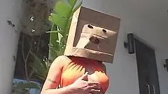 Busty girl with a packet on her head gets fucked rough