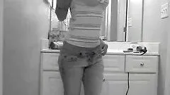 Busty and horny blonde stripping down right here