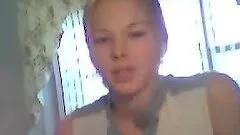 Blonde teen stripping and masturbating