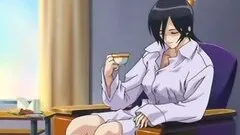 Busty hentai teacher self shoving sausage into her mouth and wetpussy