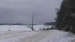 Outdoor action in the snow with a hot brunette