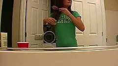 Cute Teen Brushing Her Hair & Stripping