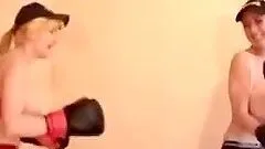 Busty girls boxing
