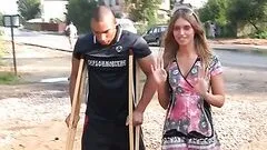 Sexy And Skinny Brunette Has A Public Threesome With Hard Cocks