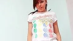 Kacie James brunette teen striptease solo masturbation