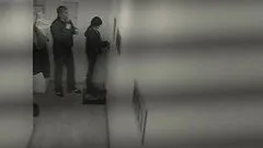 Mischievous Brunette Boldly Bangs in a Public Hallway