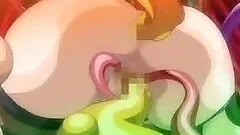 Chained hentai with blindfold gets big tentacle dicks in every hole