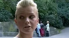 Fucking A Hot Blonde Girl's Shaved Pussy In Public