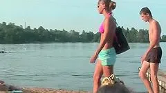 Sexy girl in bikini gets paid for sex