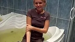 Hot naked chick fucked in the bathroom