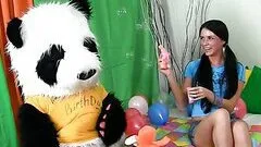 Brunette Gets A Sex Toy Panda For Her Birthday