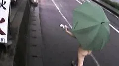 Yuka Kurihara walks naked flashing the public in the rain