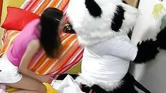 Slim teen Brunette Is Pleased By Her Horny Panda Teddy Bear