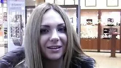 Naughty Blonde Teen Has Her First Threesome In Public