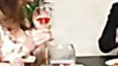 Naughty Japanese Drinks Cum From a Cup After Blowing Two Cocks in Threesome