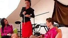 Fully Clothed Lesbian Threesome With Pissing Babes