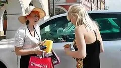 Wet And Messy Babes Get Their Blouses All Dirty In Public