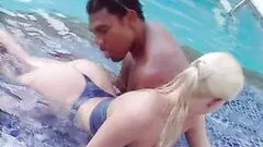 Blonde Pornstar Silvia Saint Fucking A Big Black Cock In The Pool
