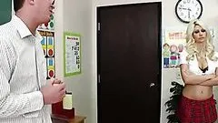 Blonde School Girl Swallows A Nerd's Fat Cock