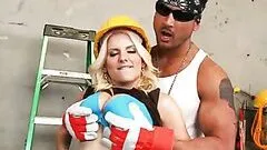 Blonde Haley Cummings Gives a Hot Titty Fuck In a Constructor Uniform