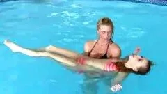Lesbians Babes Take a Swimming Lesson and Then Fuck a Guy In POV Vid