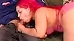 Pink-Haired Ebony Slut With a Big Ass Sucks and Fucks a Big Black Cock