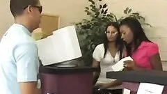 Stunning Dominant Bank Tellers Suck a Big Cock - Interracial CFNM Orgy