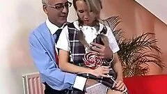 Blonde MILF Sucks a Big Old Cock In a Sexy Schoolgirl Uniform