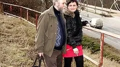 Sinful Brunette Teen Rides an Old Man's Cock In Public Places