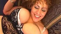 Interracial Threesome Featuring a BBW Brunette With Massive Knockers