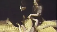 Sexy Lesbian Brunettes Suck Cock and Get Fucked in a Retro Threesome