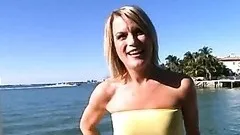 Blonde MILF with Small Tits Strips Outdoors and Sucks Cock