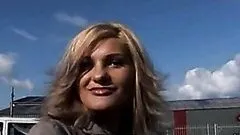 Busty Blonde MILF Sucks Cock in a Car Garage
