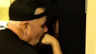 Greedy gloryhole DILF sucks BFs cock