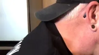 Sucking gloryhole DILF sucks BFs cock