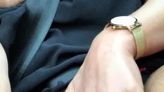 Outdoor solo masturbation scene with curly blonde