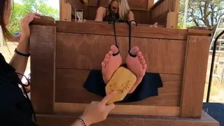 Amateur Public Feet Tickle in Stocks