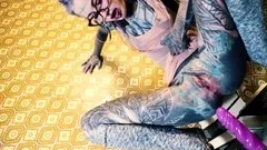 Inked babe Anuskatzz fucks both of her tight holes