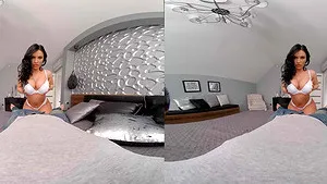 VR porn video of busty babe Hoeny Demon blowing and getting fucked