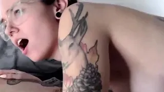 Horny slut with glasses gets load of cum after hard pounding