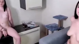 Teen slut fuck nerdy guy while her horny friend masturbate l