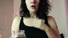 Amateur brunette double toying on webcam