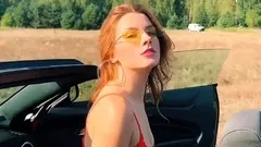 Tiny redhead outdoor masturbation