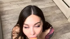 Blowjob for big cock from college brunettes