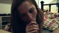 Bitch gives wam blowjob and handjob in pov scene