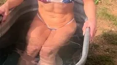 Hot brunette amateur MILF rides hubbys cock