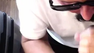 Amateur gloryhole DILF sucks closeup rod